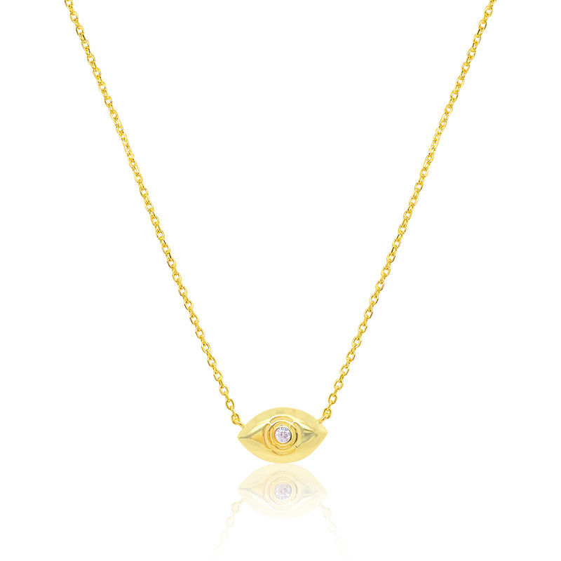 Yellow Gold Tone Evil Eye and CZ Necklace