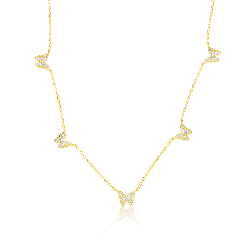 Yellow Gold Tone CZ Butterfly Charm Necklace