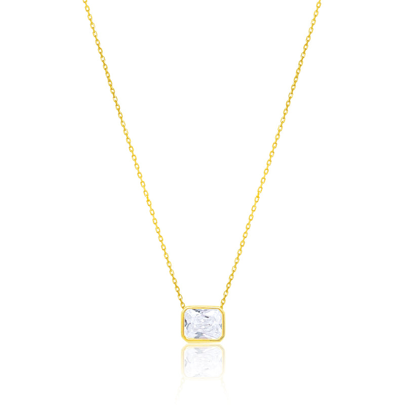 Yellow Gold Tone Bezel Set Cushion CZ Necklace