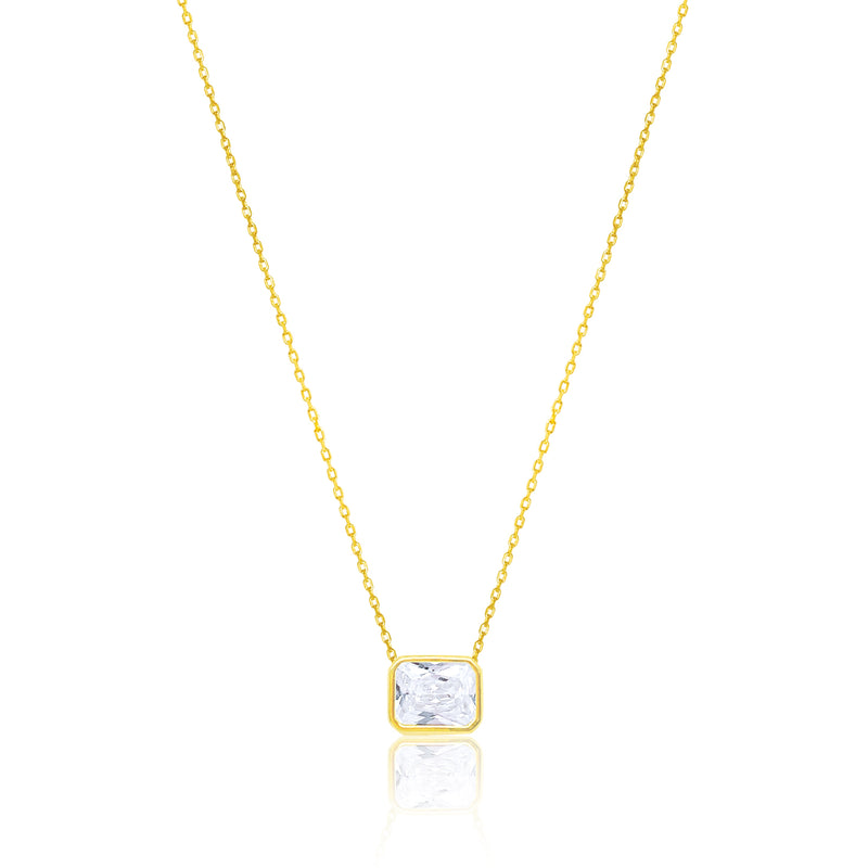 Etoielle Yellow Gold Tone Bezel Set Cushion CZ Necklace