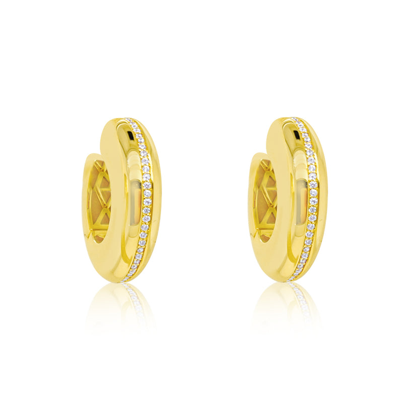 Chunky Gold Tone Hoops with Cz Stipe Etoielle