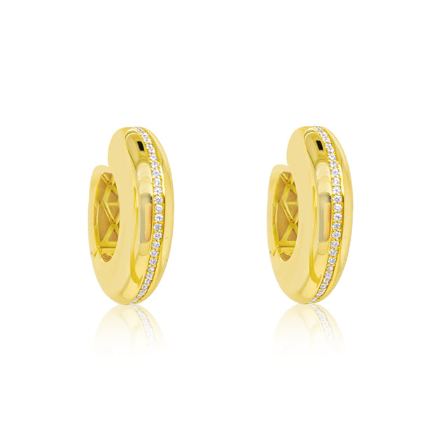 Chunky Gold Tone Hoops with Cz Stipe Etoielle