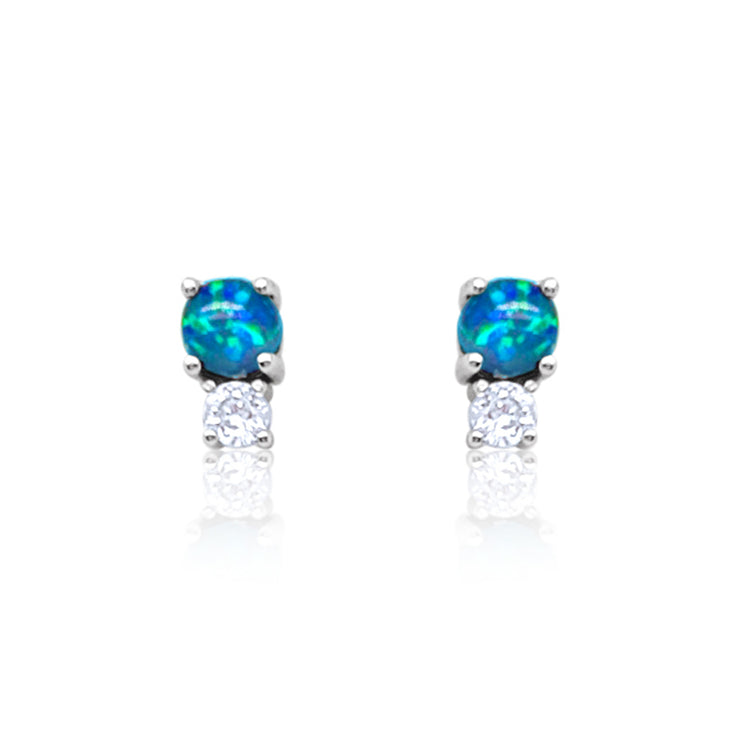 Etoielle White Gold Tone Created Opal and CZ Studs