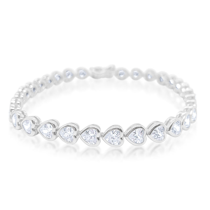 Etoielle White Gold Tone Heartl Cut CZ Tennis Bracelet