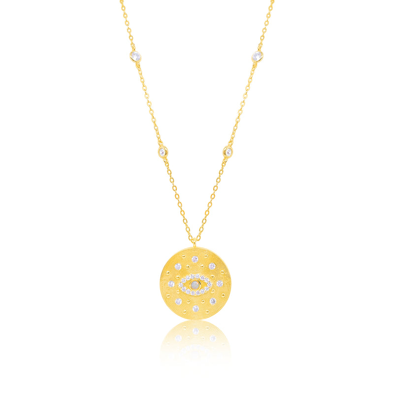 Etoielle Yellow Gold Tone CZ Evil Eye Coin Necklace