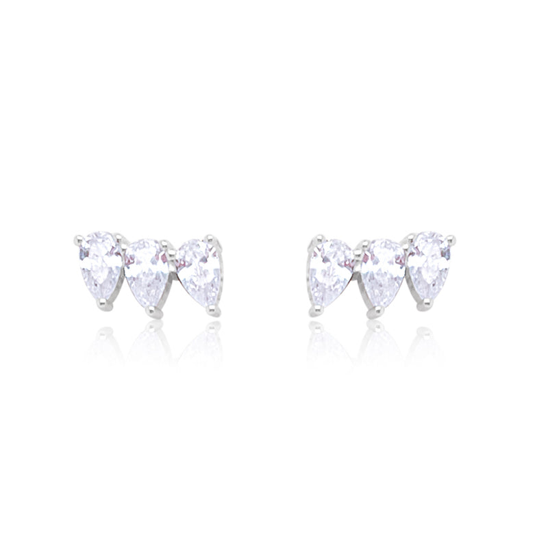 White Gold Tone CZ Teardrop Studs
