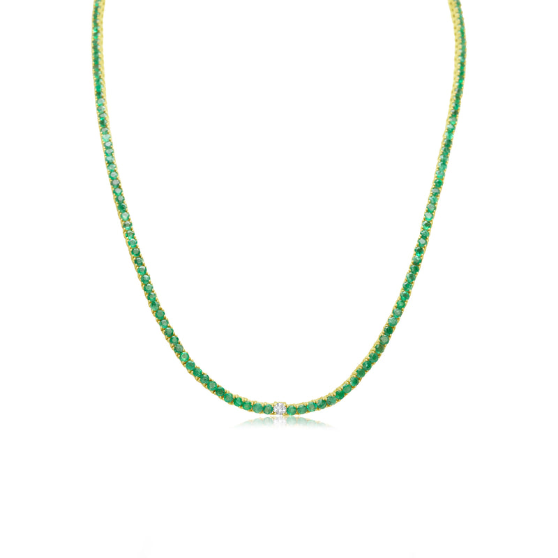 3 Carat Emerald and Diamond Necklace 18kt Yellow Gold  16 inches