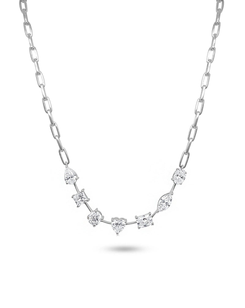10 Carat Paperclip Mixed Stone Necklace Heart Marquis Pear Princess Oval 16 inches Adjustable