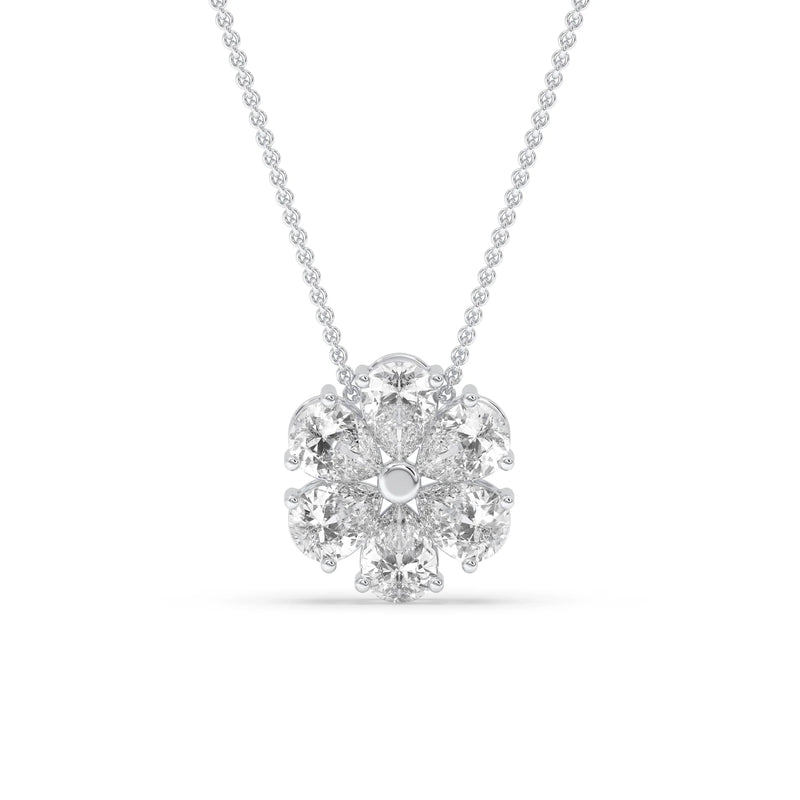 2ct Pear Cluster Flower Pendant Lab-Grown 14kt White Gold 16 inches