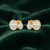 Double Oval Stud Earrings Gold over SilverA