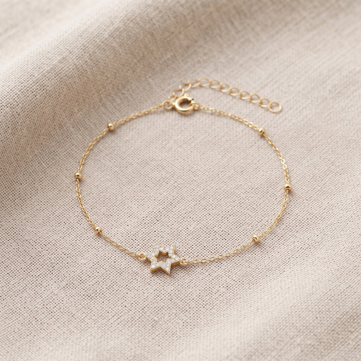 Gold Over Silver CZ Jewish Star or Star of David Bracelet