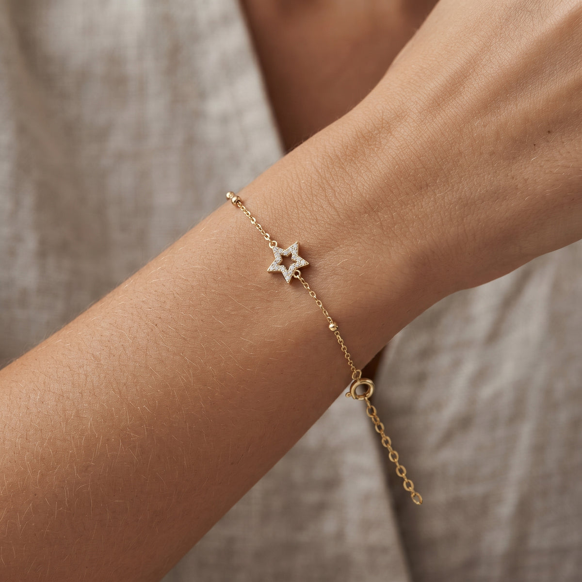 Gold Over Silver CZ Jewish Star or Star of David Bracelet