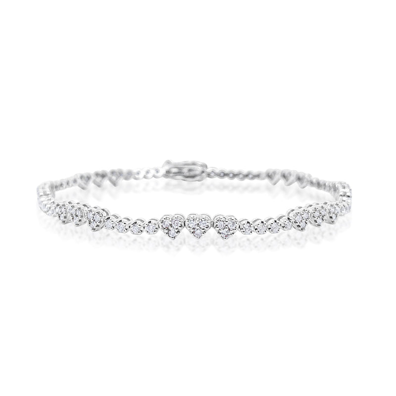 White Gold 1.5 Carat Heart Tennis Bracelet 14kt White Gold Natural Diamonds 7 Inches