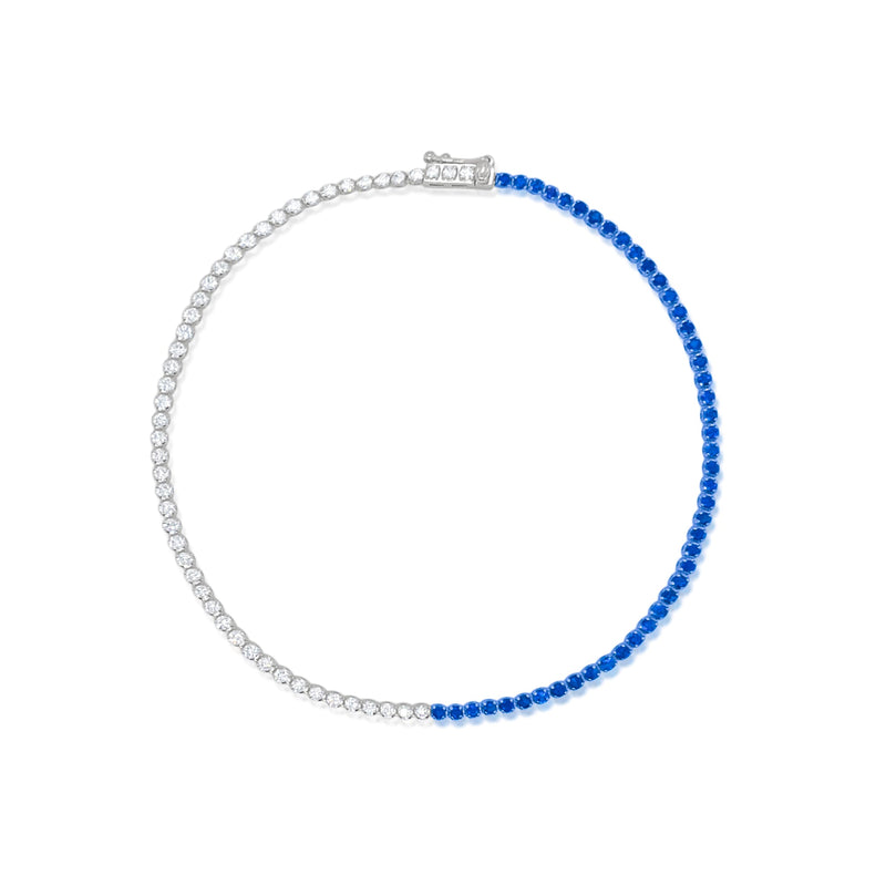 Tennis Bracelet Half Diamond and Half Saphire 14kt White Gold 7 Inches