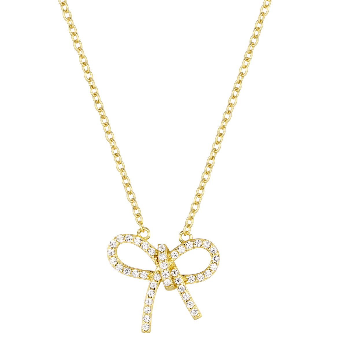 Silver Bow Necklace Set with Cubic Zirconia