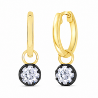 Huggie Earrings Georgian Round Shape Lab Grown Two Tone With Black Rhodium