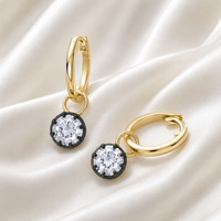 Huggie Earrings Georgian Round Shape Lab Grown Two Tone With Black Rhodium