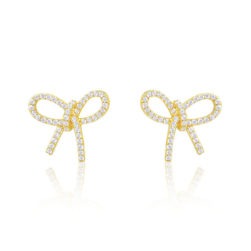 Etoielle Yellow Gold Tone CZ Bow Studs