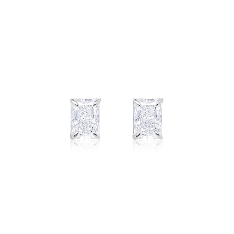 Elongated Radiant 2 Carat Lab Grown Diamond Studs in 14kt White Gold