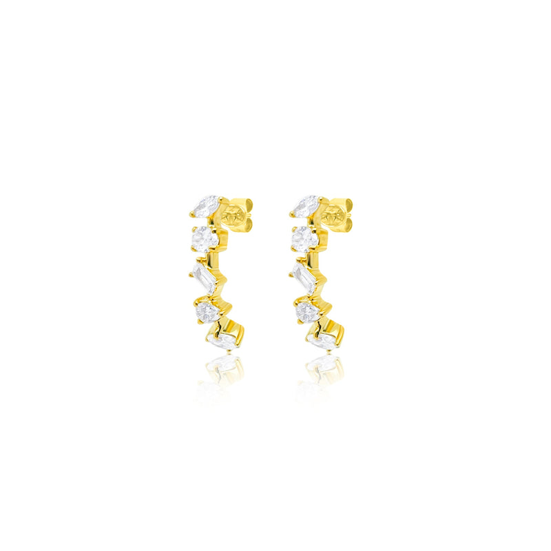 14 kt Gold Marquise Oval Emerald Round Pear Lab Grown .89 Ct Diamond Earrings