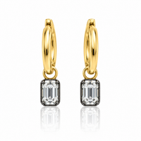 Georgian Lab Grown Diamond Emerald Cut Huggies 14kt Yellow Gold Black Rhodium