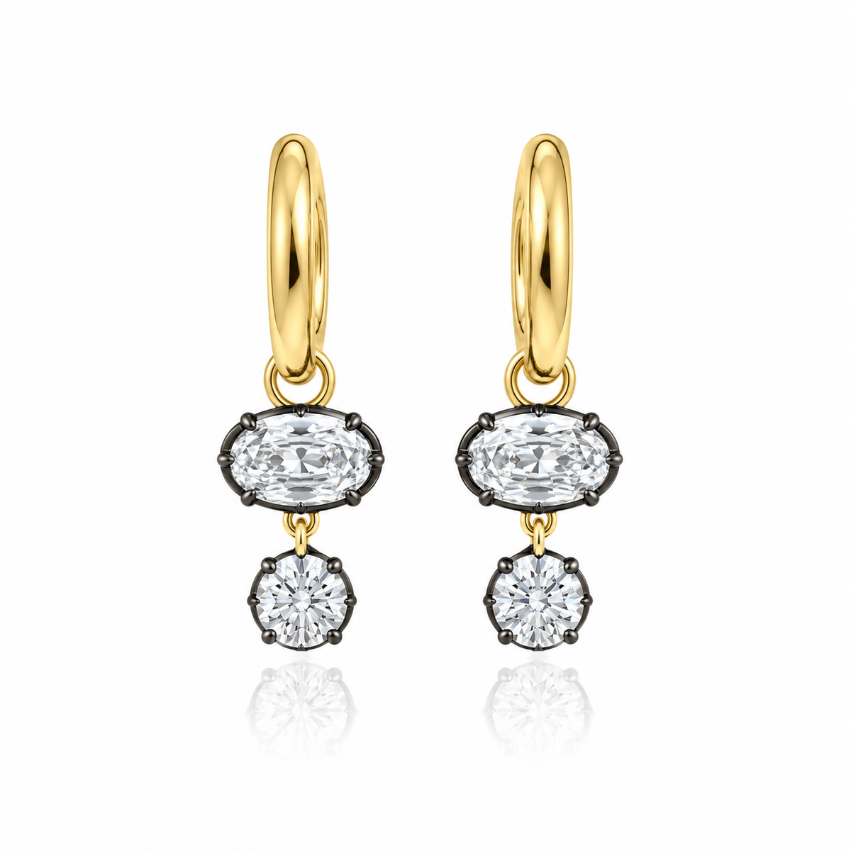 Georgian Setting Lab Grown Diamond Multi Oval Two Stone Huggies Black Rhodium