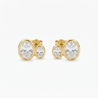 Double Oval Stud Earrings Gold over SilverA