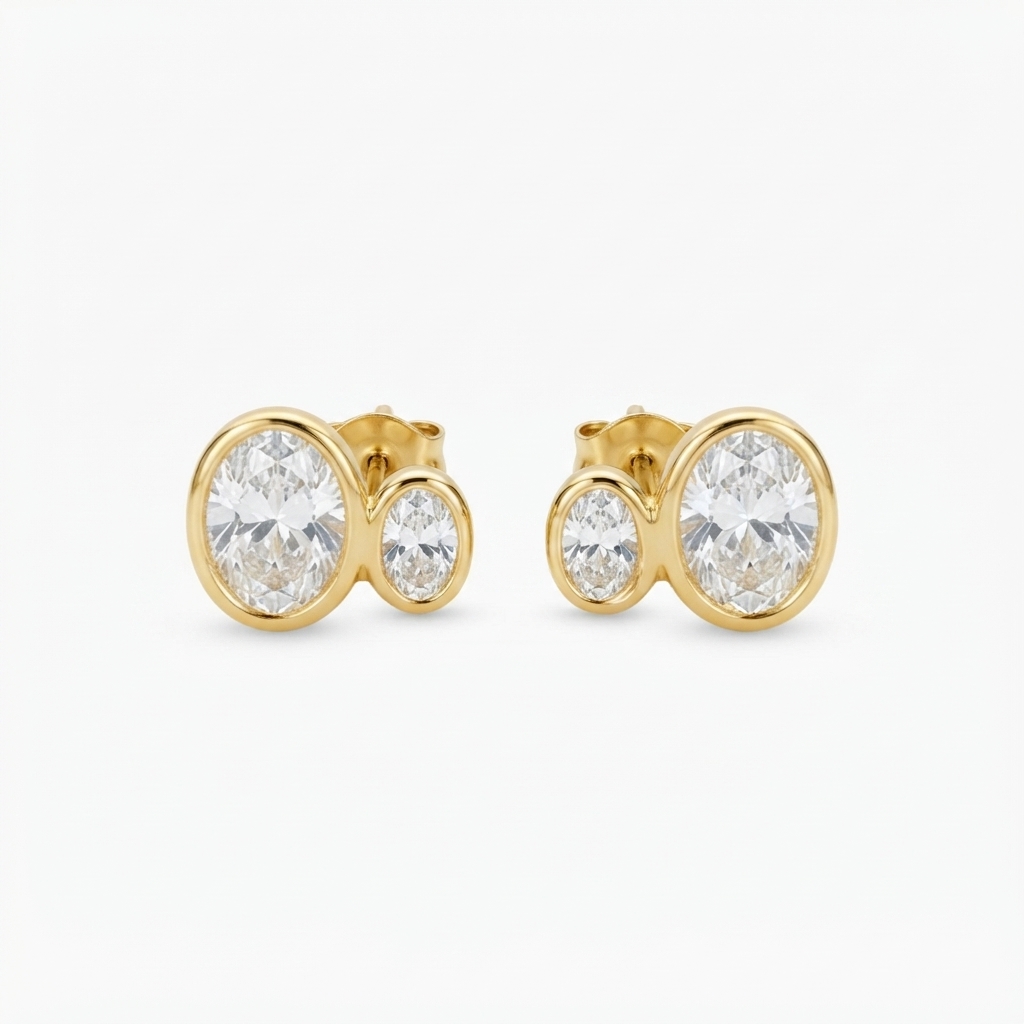 Double Oval Stud Earrings Gold over SilverA