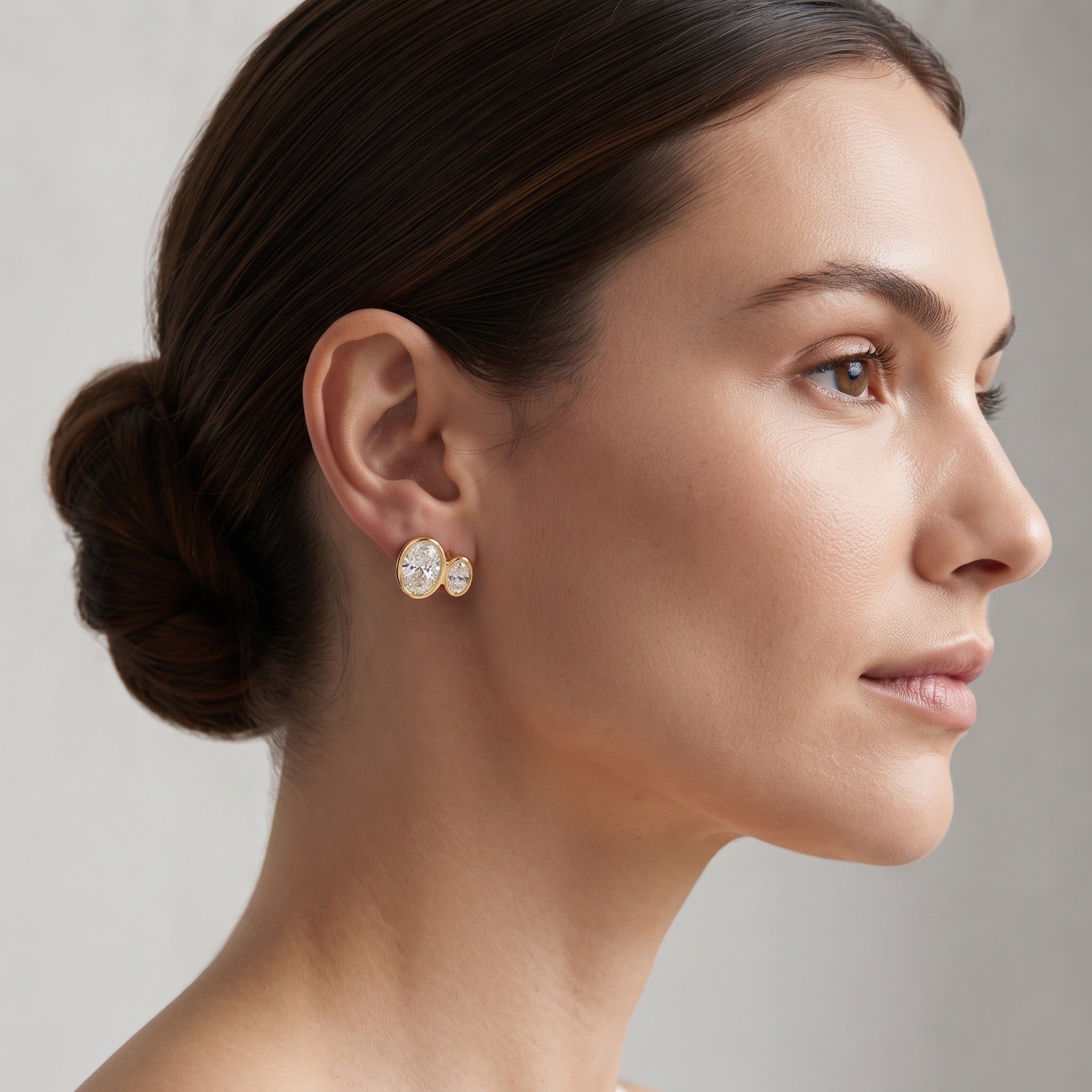 Double Oval Stud Earrings Gold over SilverA
