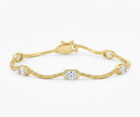 Yellow over SIlver Oval  OVAL CZ Fluted Wave Tennis Bracelet 7 inches