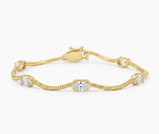 Yellow over SIlver Oval  OVAL CZ Fluted Wave Tennis Bracelet 7 inches