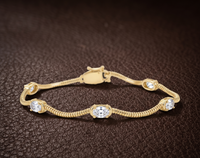 Yellow over SIlver Oval  OVAL CZ Fluted Wave Tennis Bracelet 7 inches