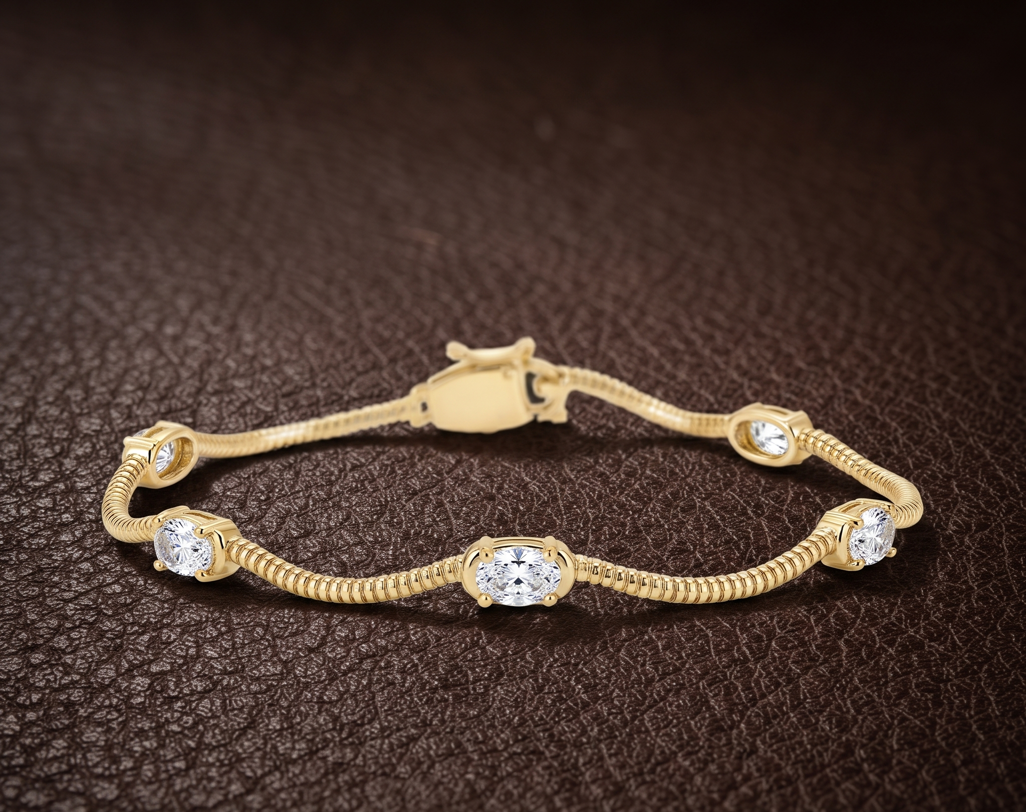 Yellow over SIlver Oval  OVAL CZ Fluted Wave Tennis Bracelet 7 inches