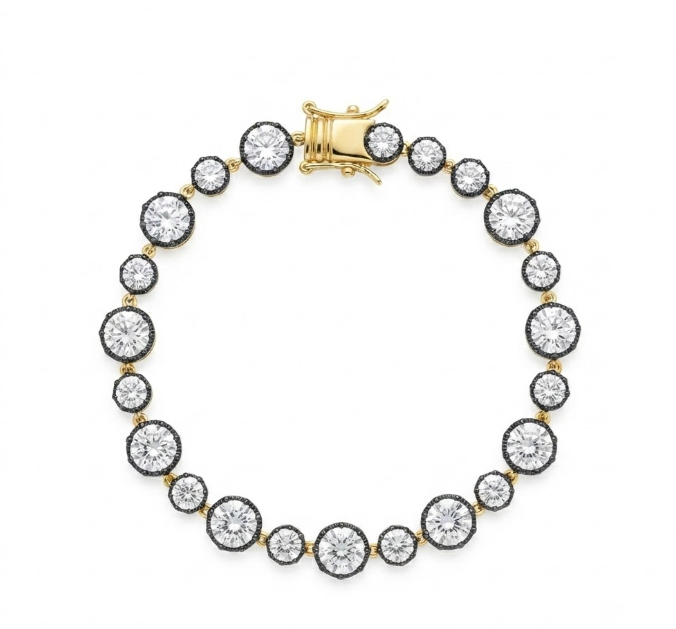 Georgian Style Tennis Bracelet in Cz and Silver and Silver Simulated 4 carat Black Rhodium 7 Inches
