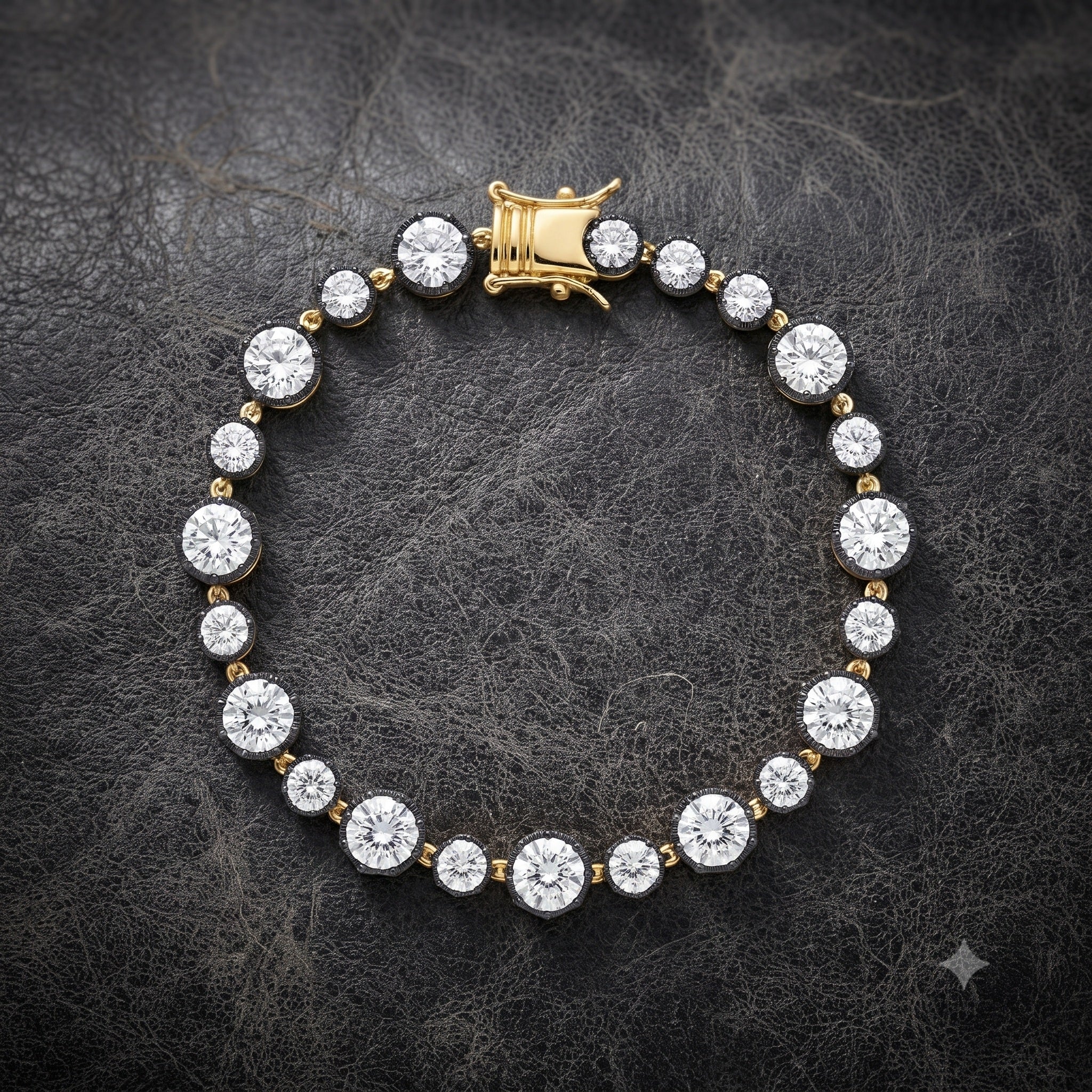Georgian Style Tennis Bracelet in Cz and Silver and Silver Simulated 4 carat Black Rhodium 7 Inches