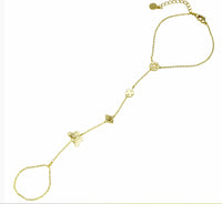 Evil Eye Hamsa Heart Peace SIgn Butterfly Hand Chain in Yellow Gold Tone