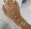 Evil Eye Hamsa Heart Peace SIgn Butterfly Hand Chain in Yellow Gold Tone