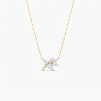 Cluster Flower Necklace in CZ and Gold over Silver 18 inches Adjustable