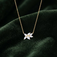 Cluster Flower Necklace in CZ and Gold over Silver 18 inches Adjustable