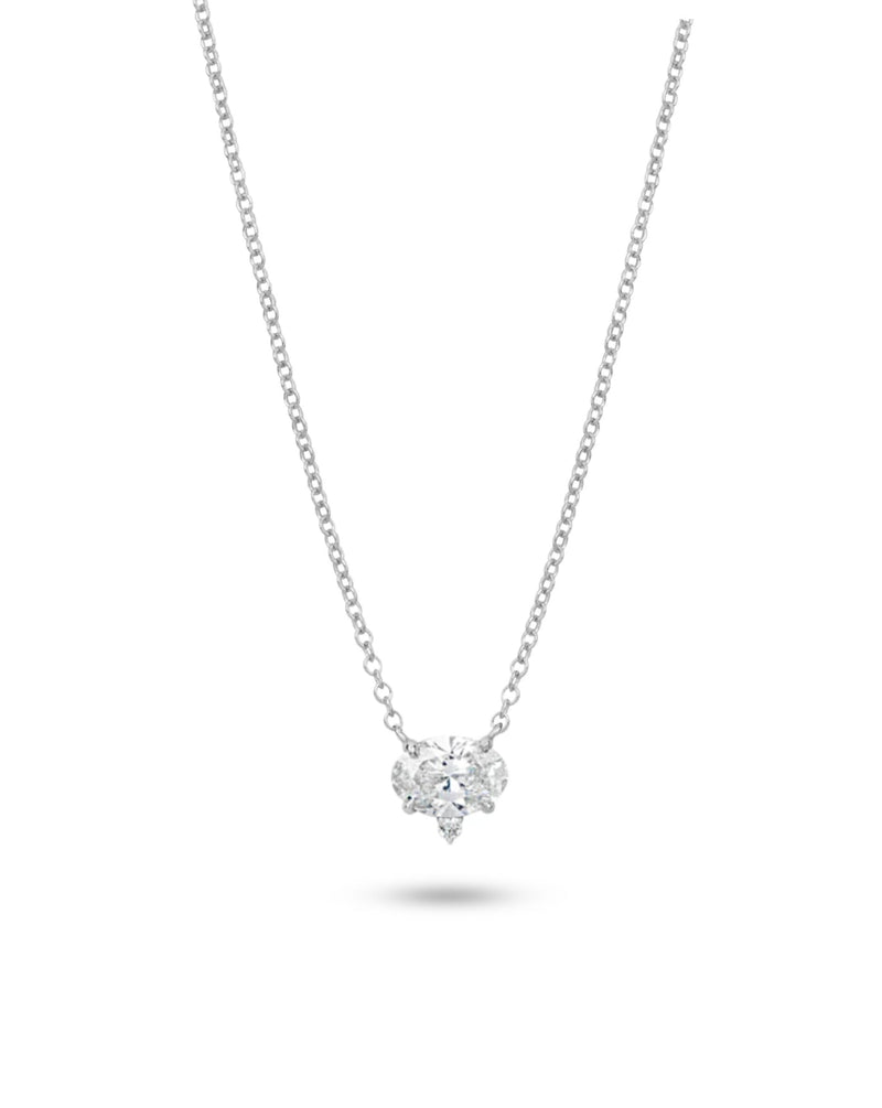 Oval Lab Grown Diamond Solitaire Necklace in 14kt White Gold 18 inches Adjustable