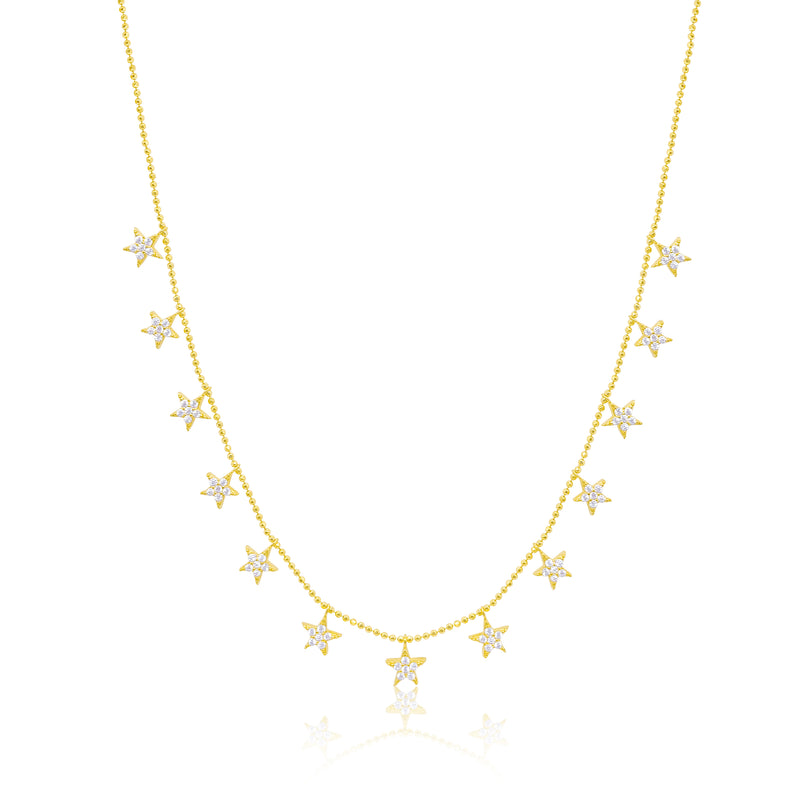 Yellow Gold Tone CZ Stars Necklace