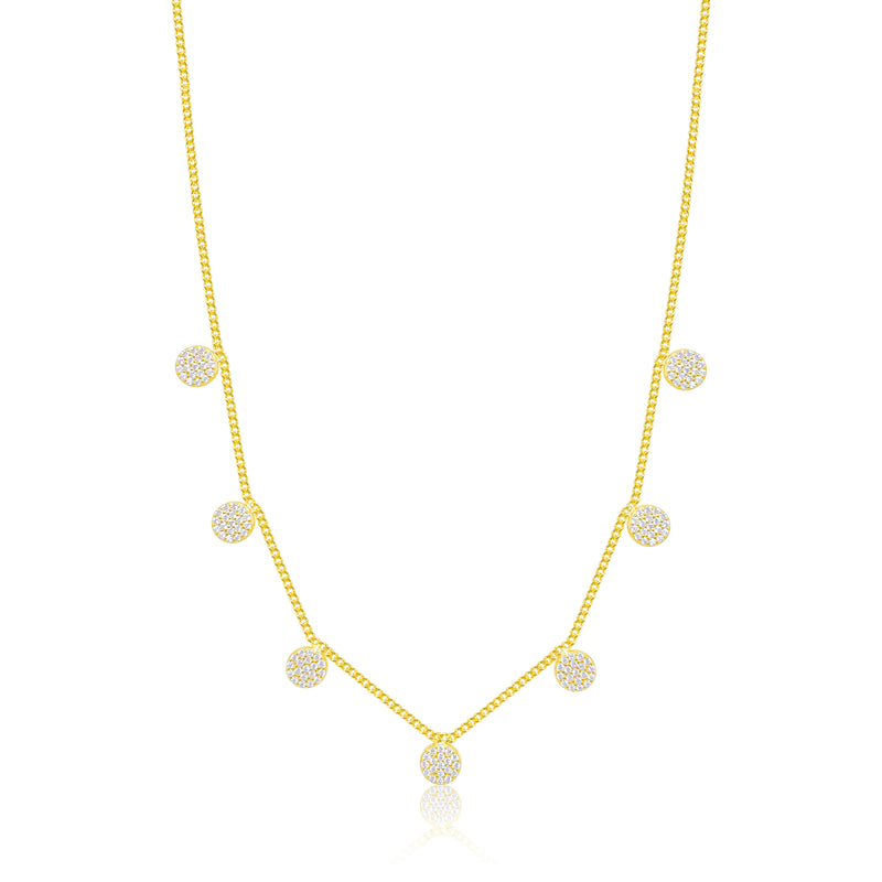 Etoielle Yellow Gold Tone Cuban Chain and CZ Disks Necklace