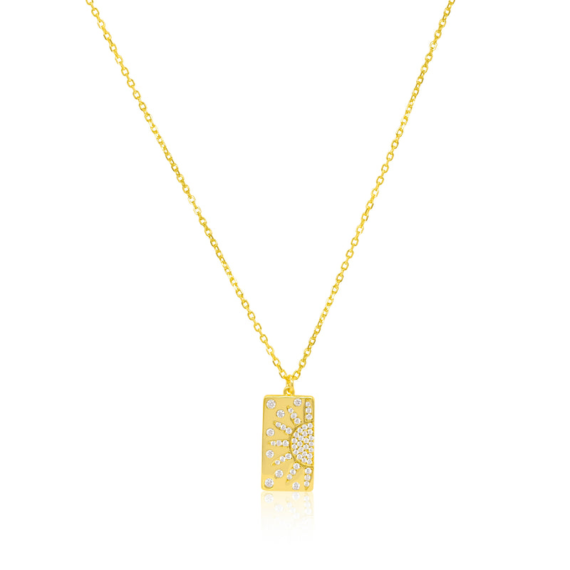 Yellow Gold Tone Dog Tag with CZ Sprakles