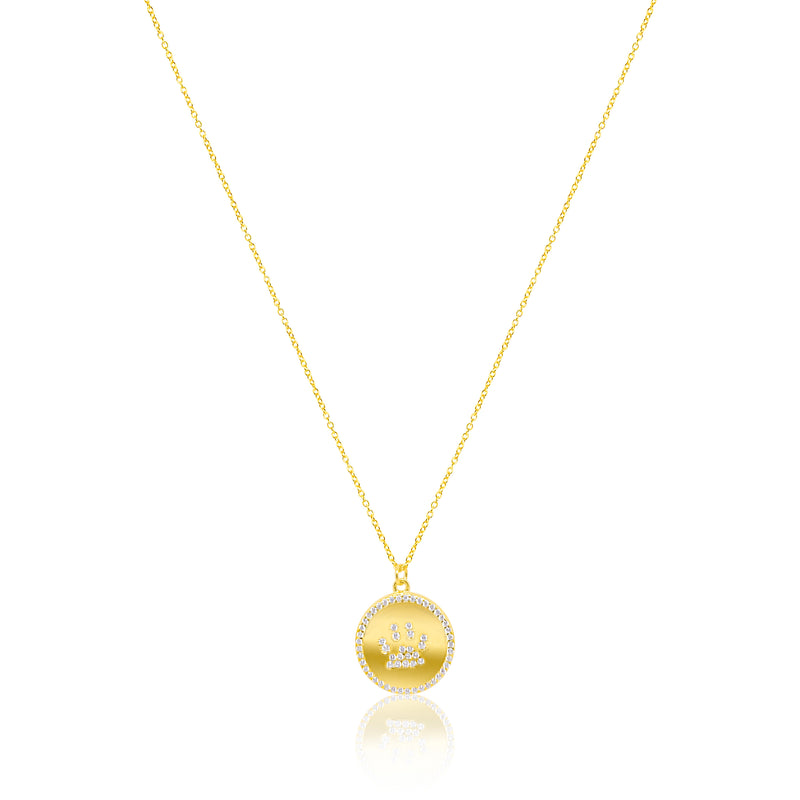Yellow Gold Tone CZ Pawprint Coin Necklace