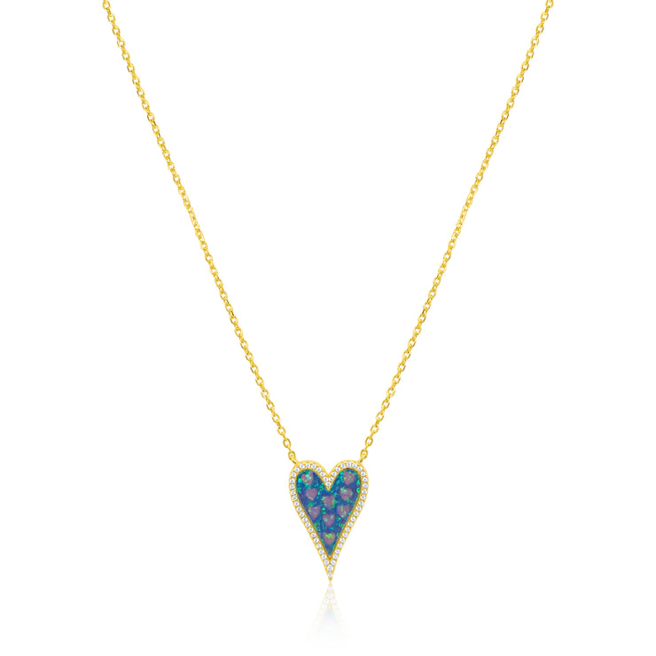 Yellow Gold Tone Vermeil Heart Opal Necklace