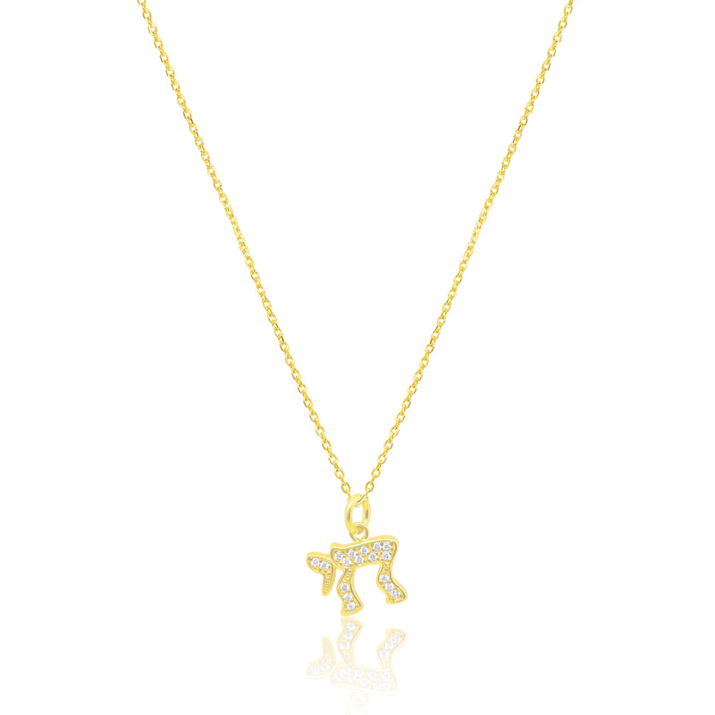 Etoielle Yellow Gold Tone CZ Chai Necklace
