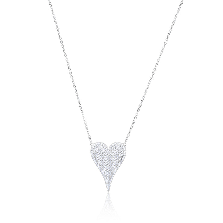 White Gold Tone Vermeil Heart Necklace with Cc