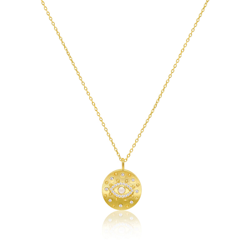 Etoielle Yellow Gold Tone Coin and CZ Evil Eye Necklace