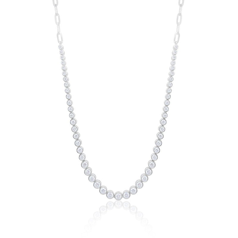Bezel Set White Gold Tennis Necklace 16 inches Natural Diamond 14kt White Gold