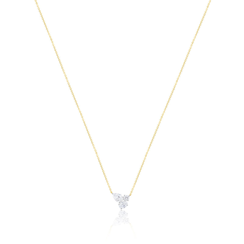 Three Stone Lab Grown .77 Ct Diamond Necklace Pear Oval and Round